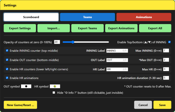 Settings screenshot